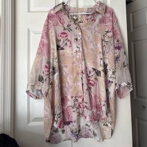 NWOT Cynthia Rowley Floral Patchwork Tunic Blouse. Size 2XL.